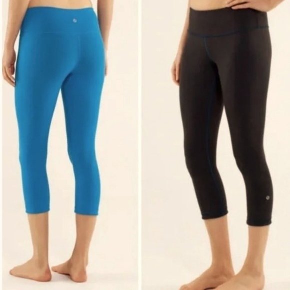 Lululemon wonder Under crop reversible Navy/blue, Size 4 - Picture 2 of 12